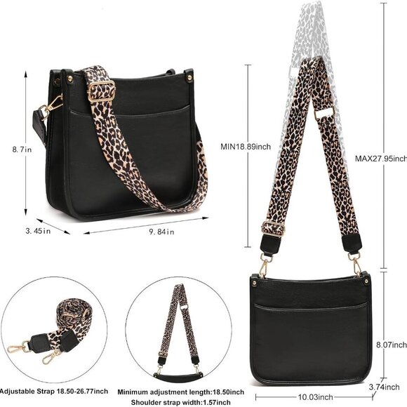 Women's Crossbody Shoulder Bag with Leopard Guitar Strap,Vegan Faux Leather Purs - Picture 6 of 9